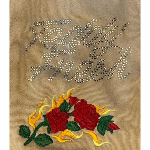 Teddy Fresh Embroidered Roses Rhinestones Thick Joggers Pants Women’s 2XL Beige - Picture 4 of 10